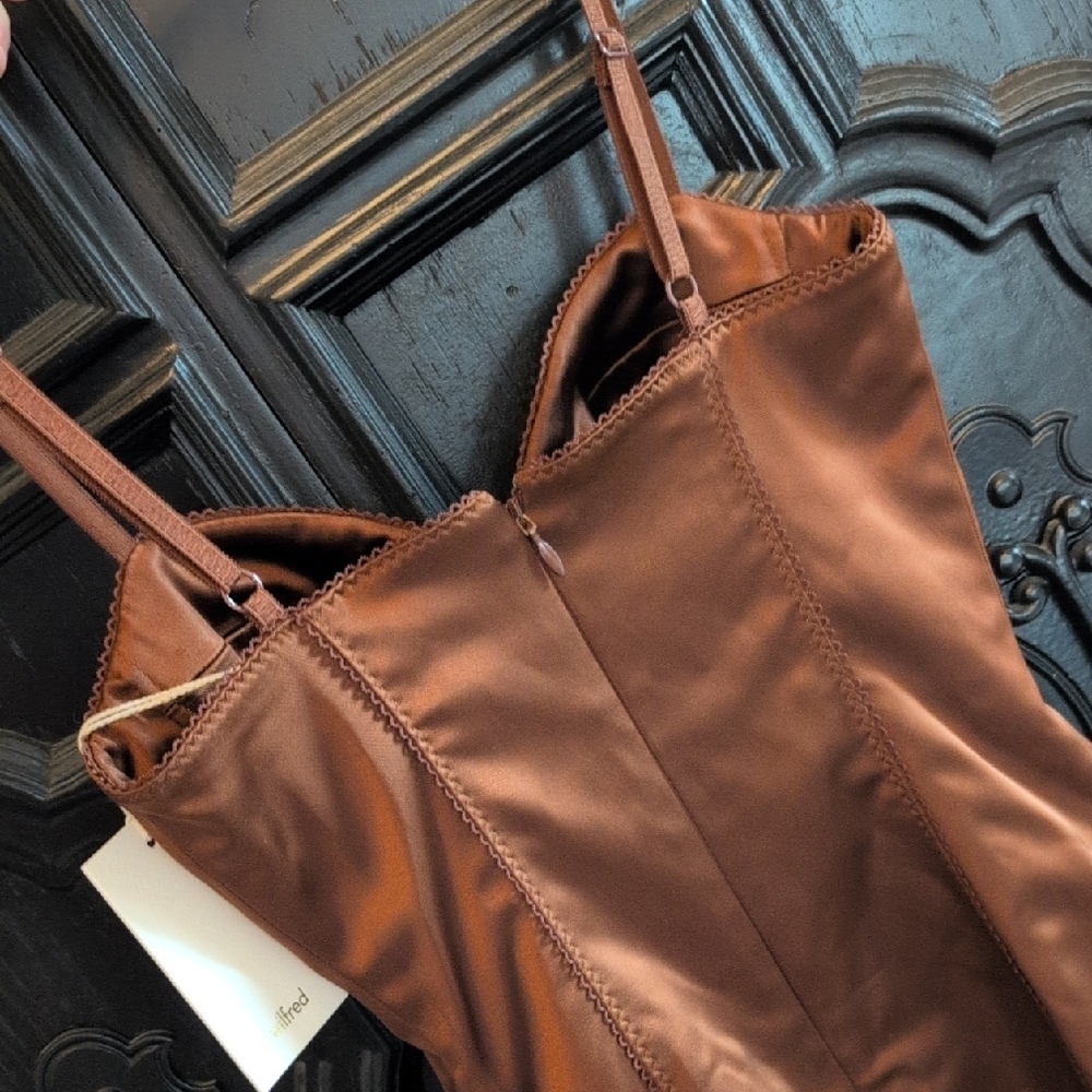 Wilfred Chocolate Satin Midi Dress - Picture 6 of 11